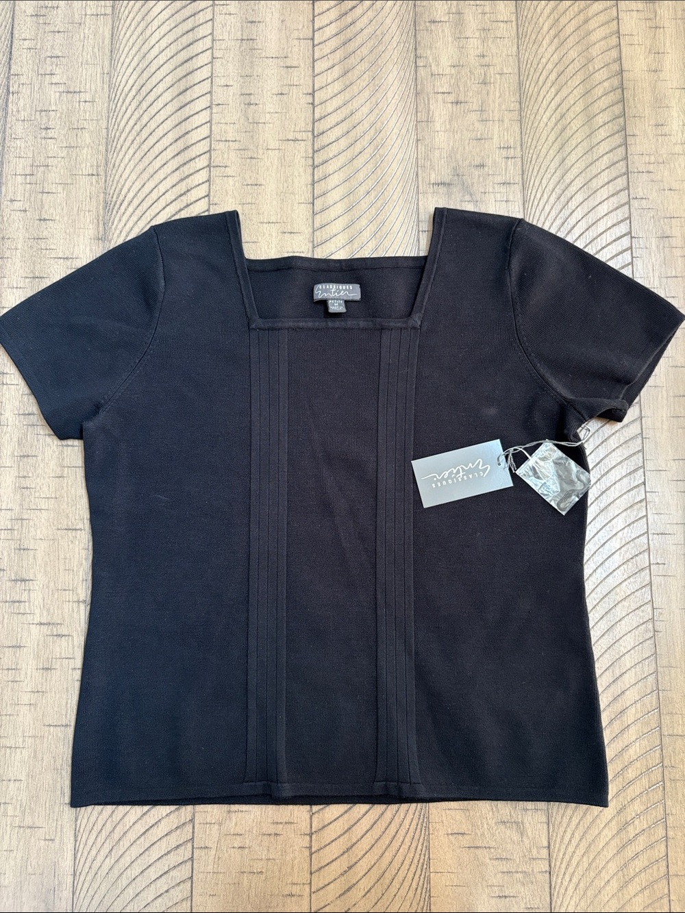 Classiques Entier Black Short-Sleeve Square Neck Knit Top